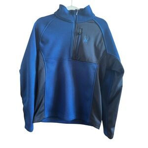 Spider Blue Black Men's Sz Small 1/4 Zip Waffle‎ Knit Pullover Jacket Zip Pocket